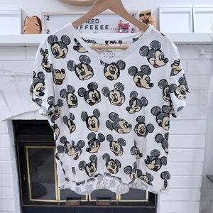 Mickey Mouse All Over Print Facial Expressions Penciled Logo Tshirt